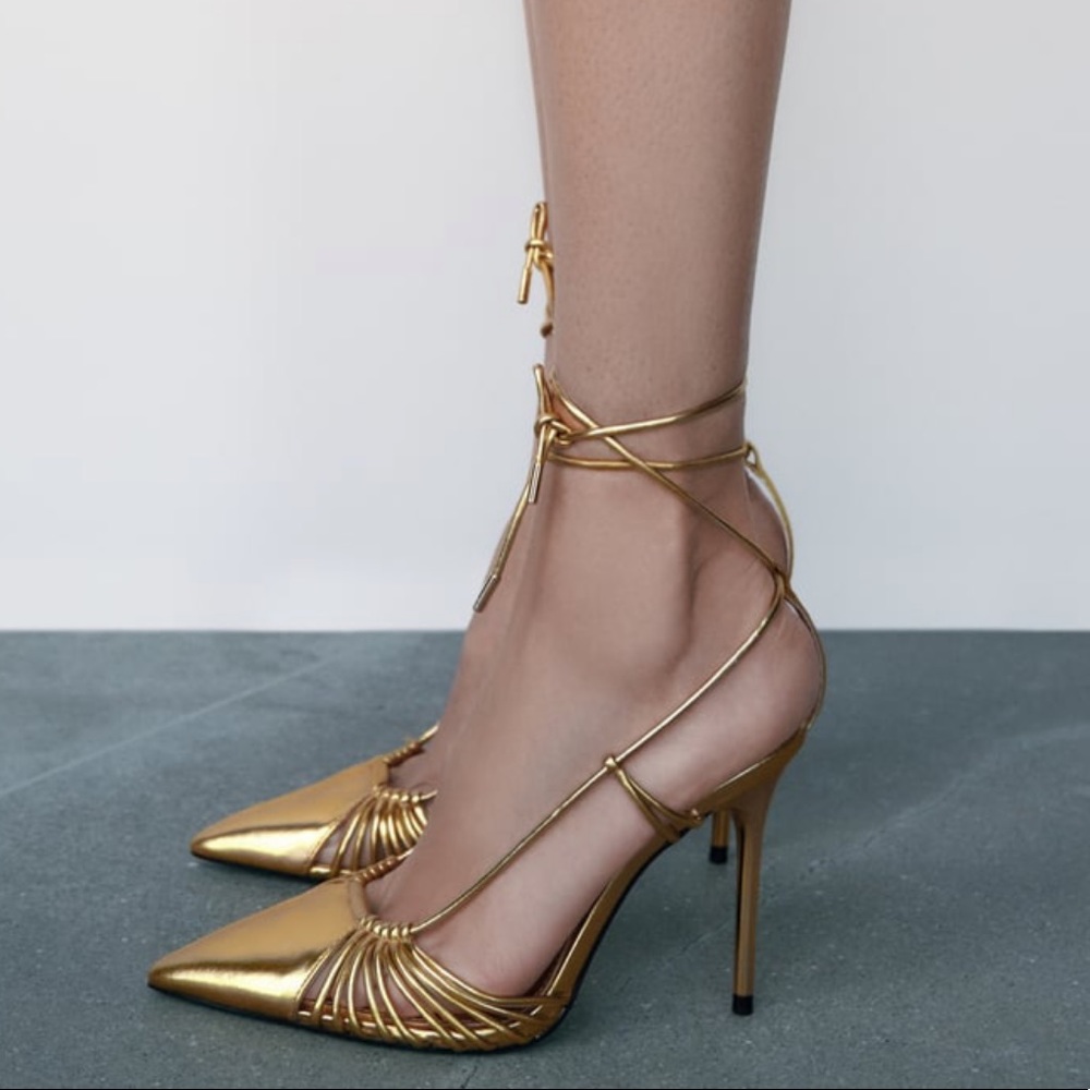 Zara lace up metallic heels